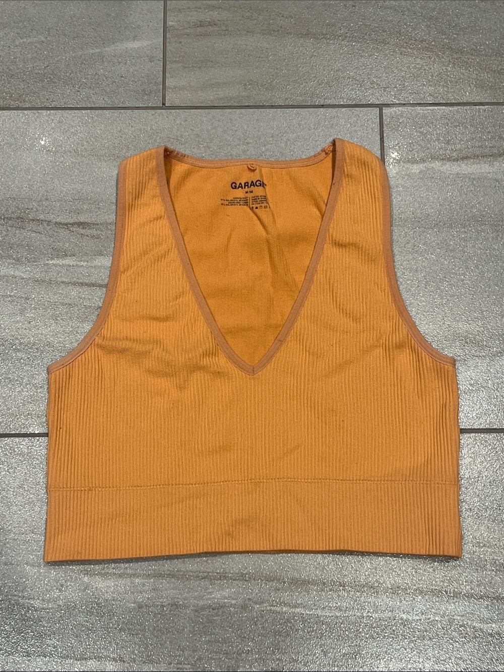 Garage V‑Neck Ribbed Crop Tank Top - Orange